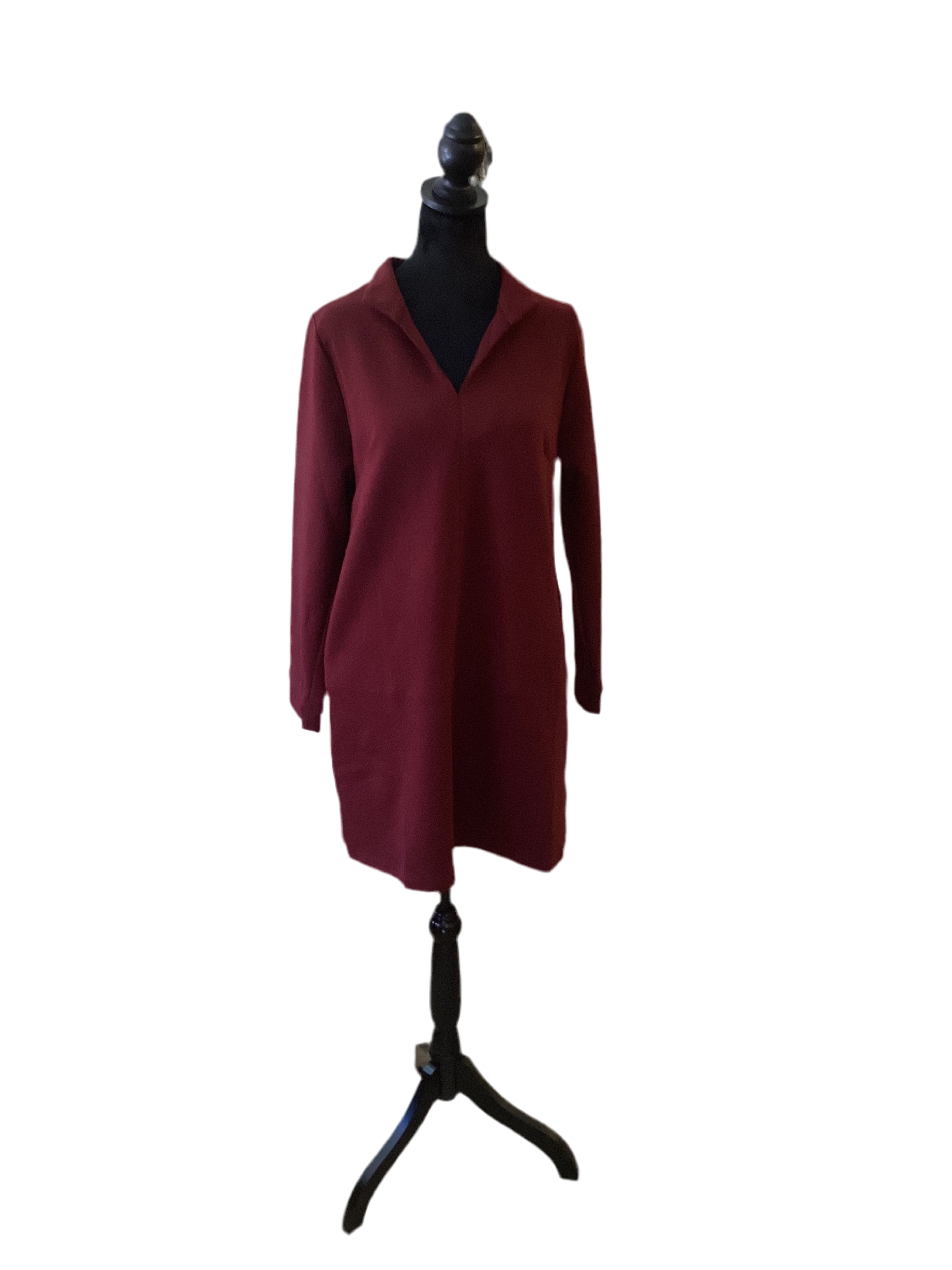 Jodifl burgundy long sleeve polyester dress w pockets
