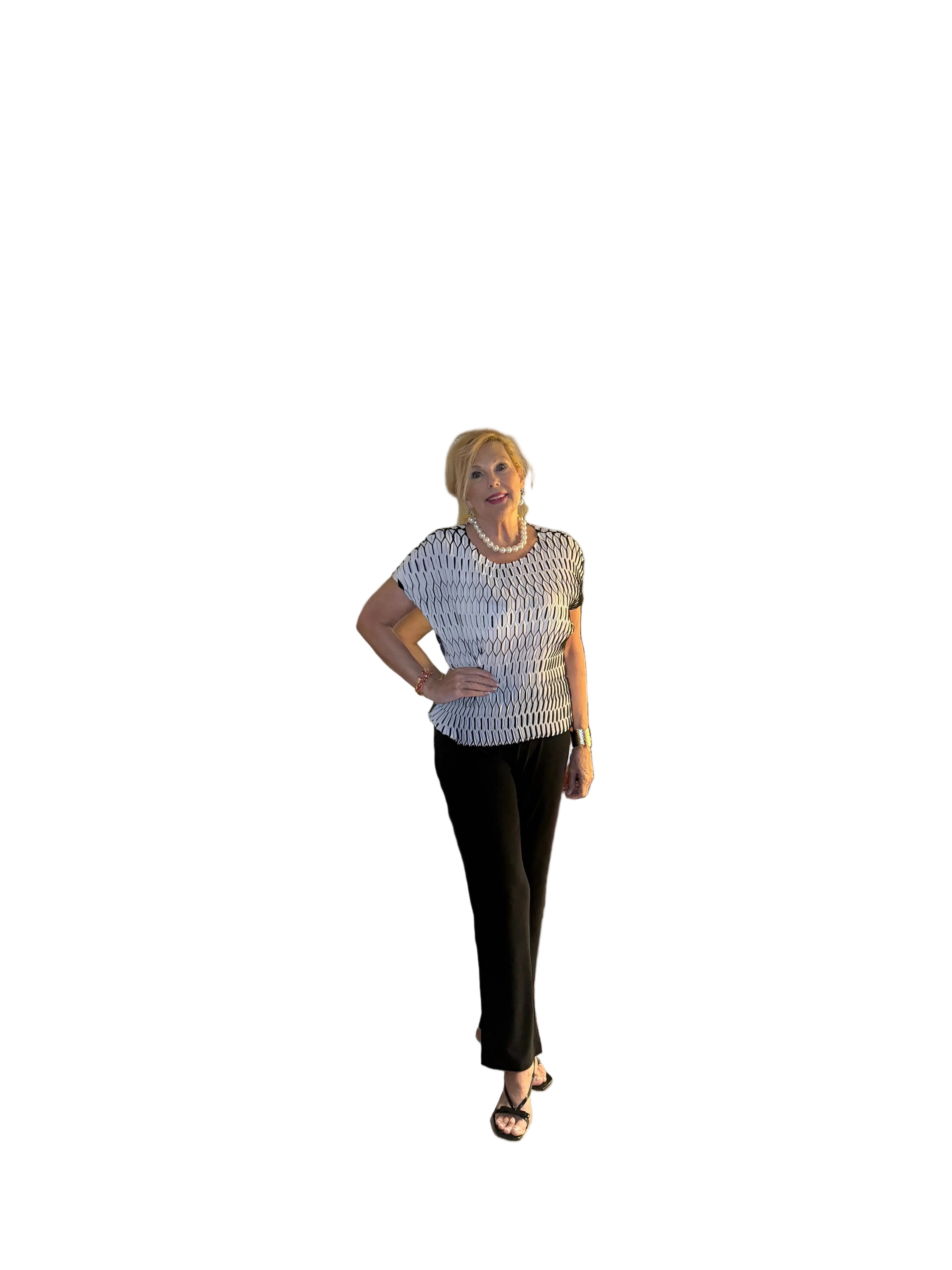 Picadilly black /white sleeveless pleated top