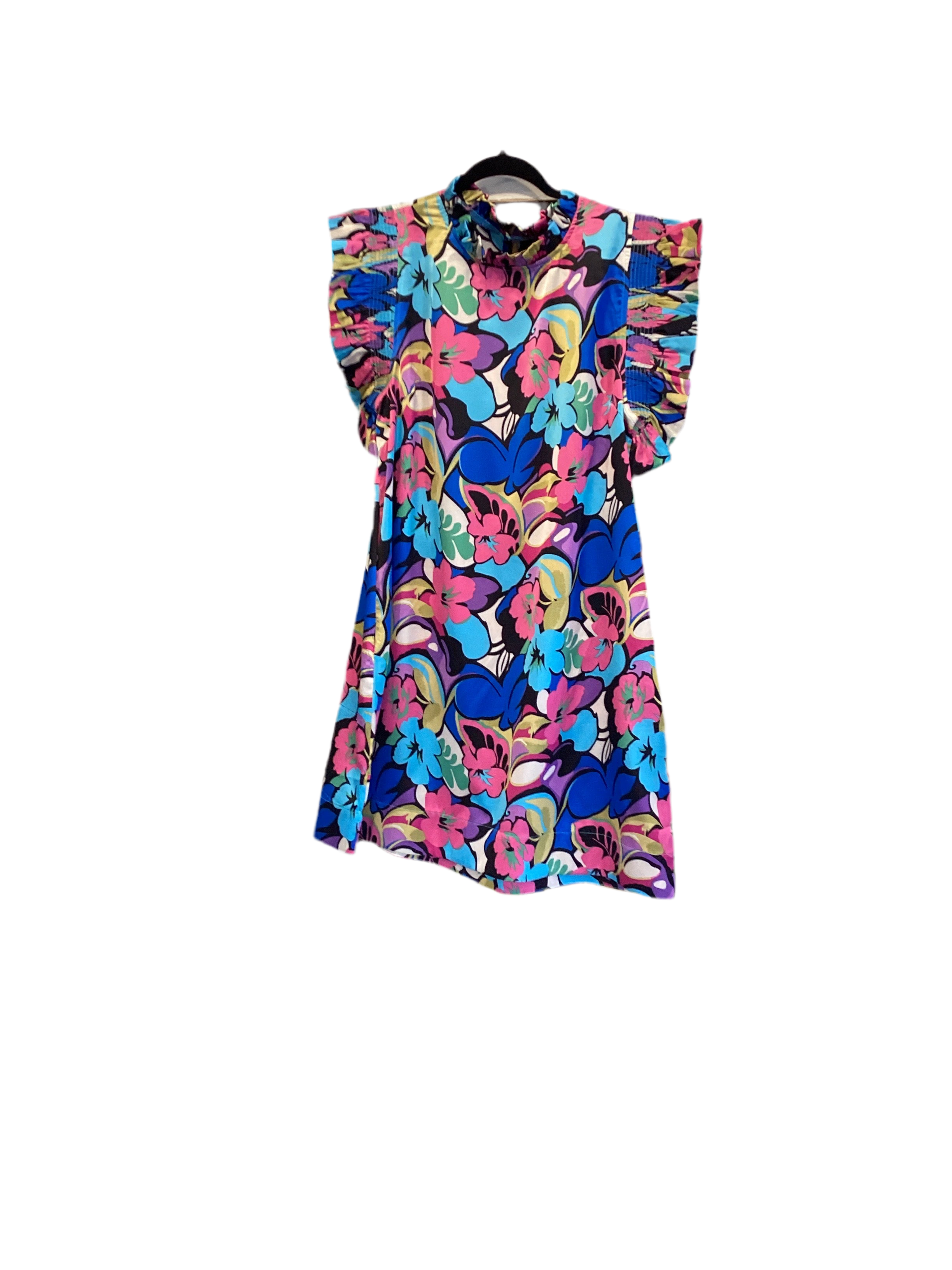 Jodifl multi color flower dress with riffle sleeve