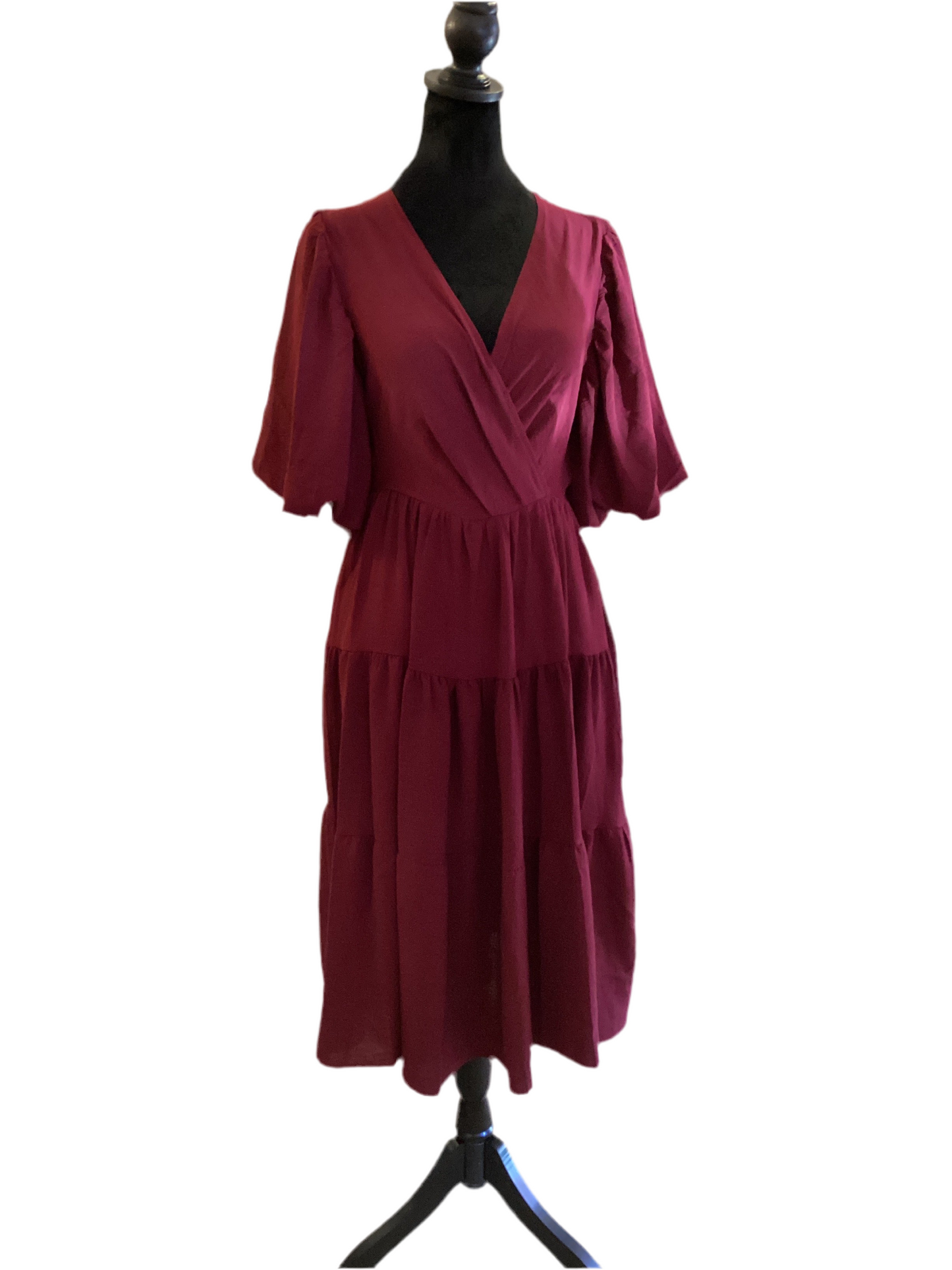 She & Sky garnet tiered maxi with puff sleeve