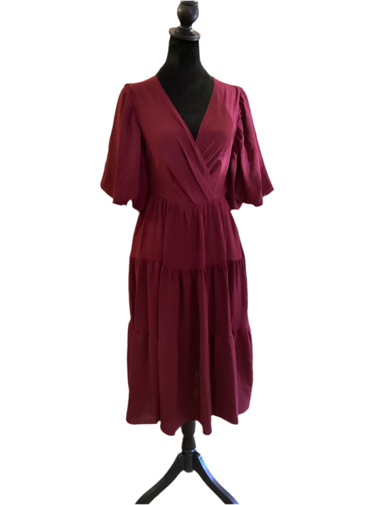 She & Sky garnet tiered maxi with puff sleeve