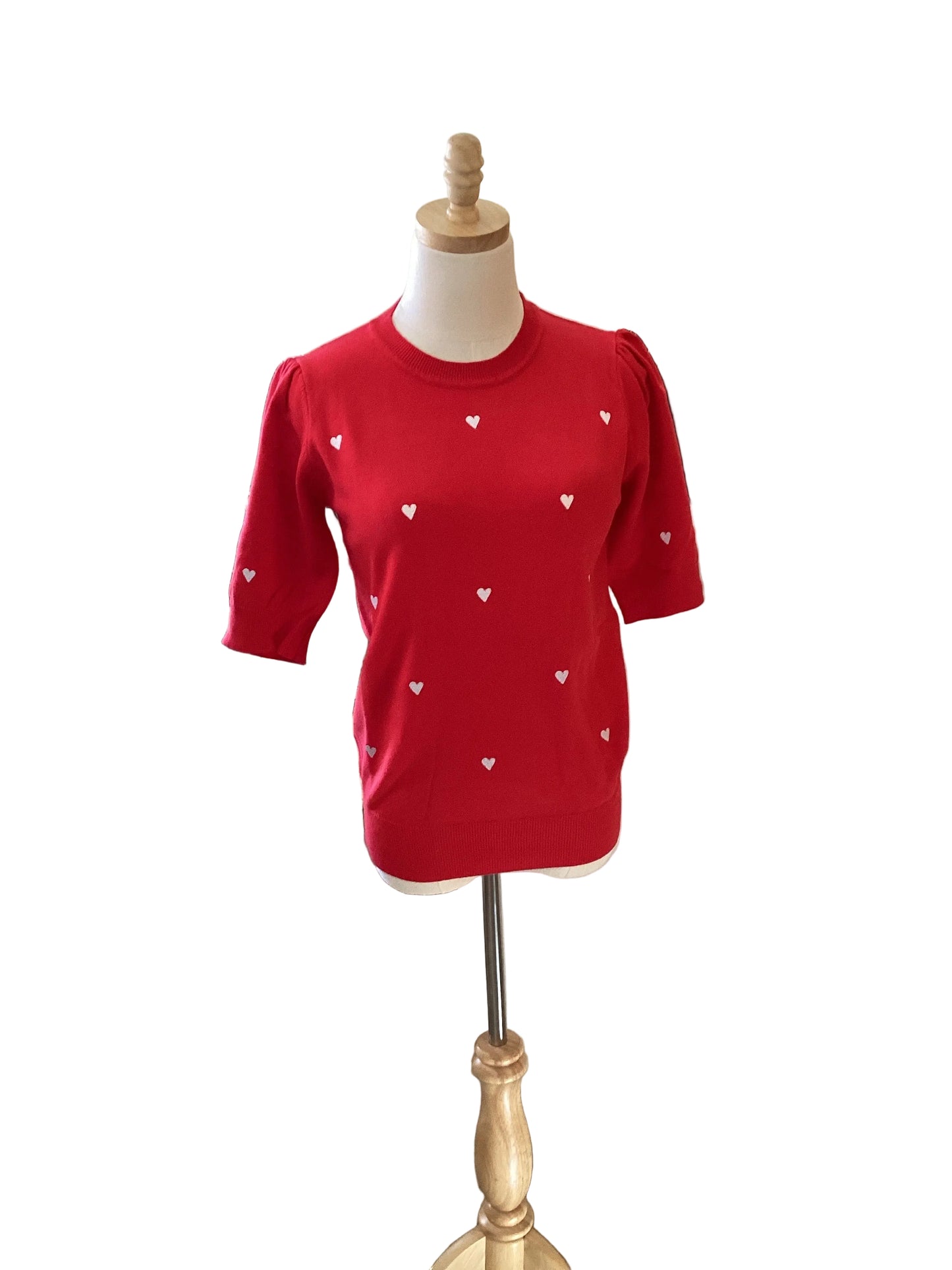 Vine and Love red short sleeve sweater with white hearts