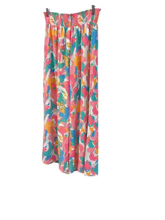 Michelle McDowell multi color elastic waist, side slit full leg pants
