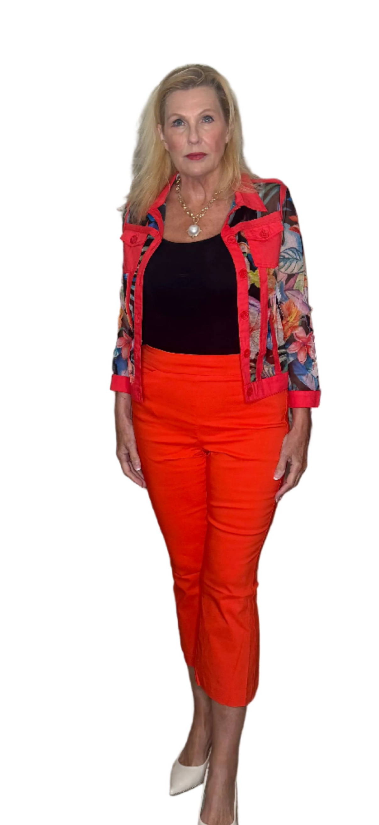 Eric Casual Orange Pull-On Crop Flare Pants