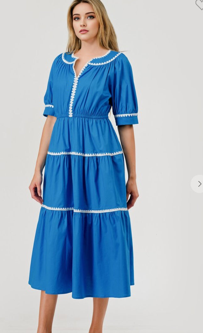 Poplin short midi dress embroidered