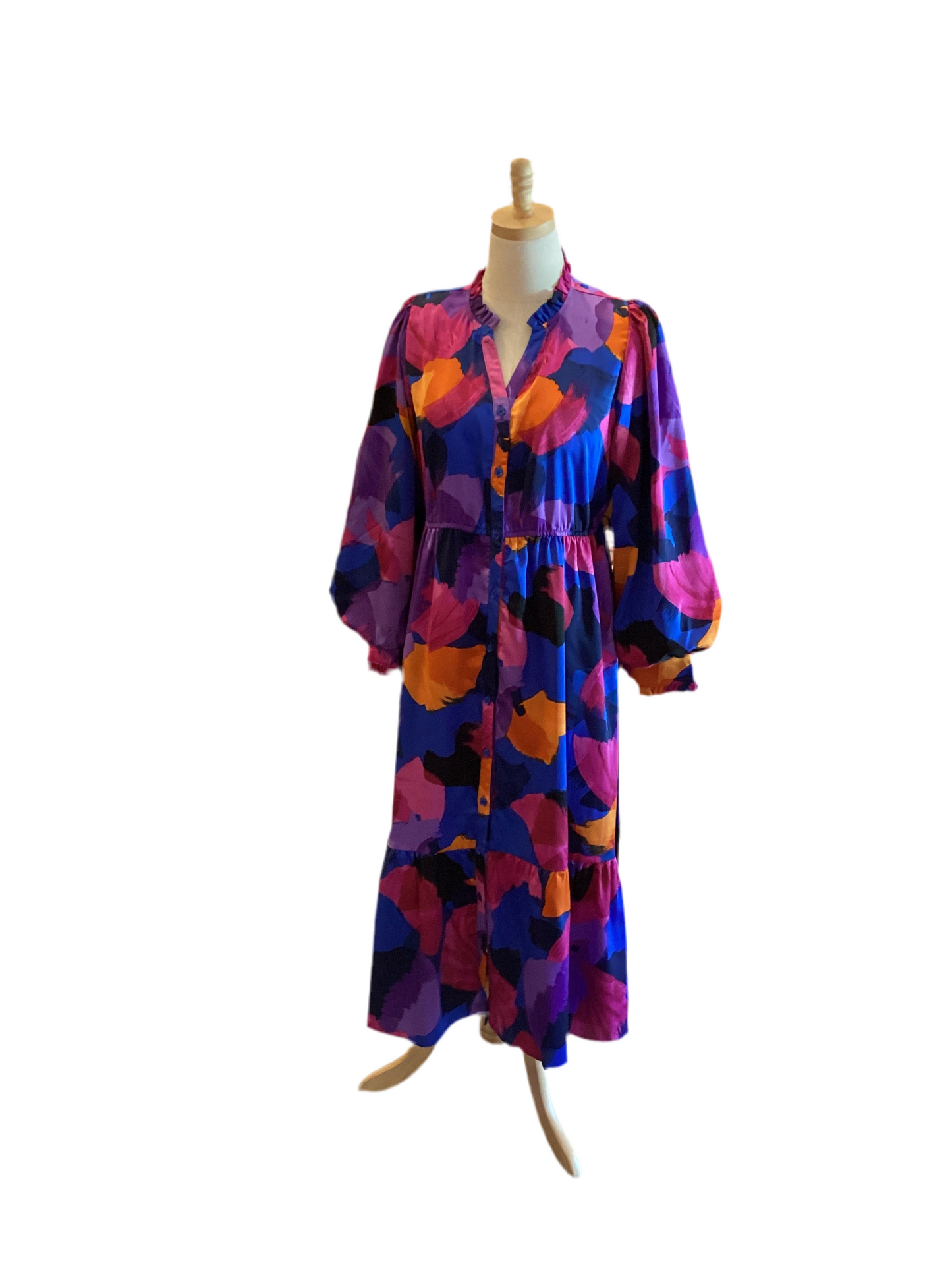 Jodifl jewel colored button down long puff sleeve maxi