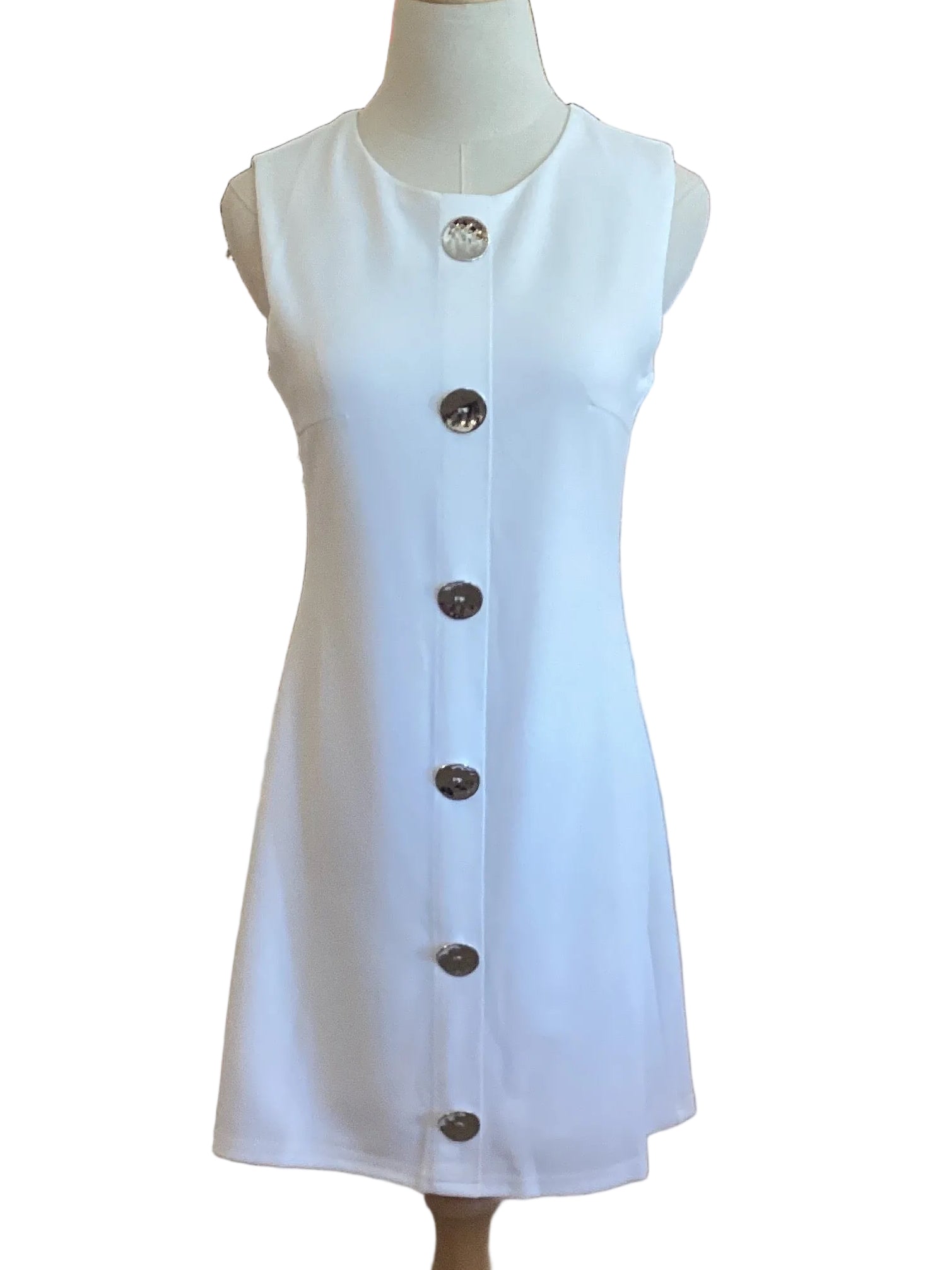 She & Sky off white sleeveless button down mini dress