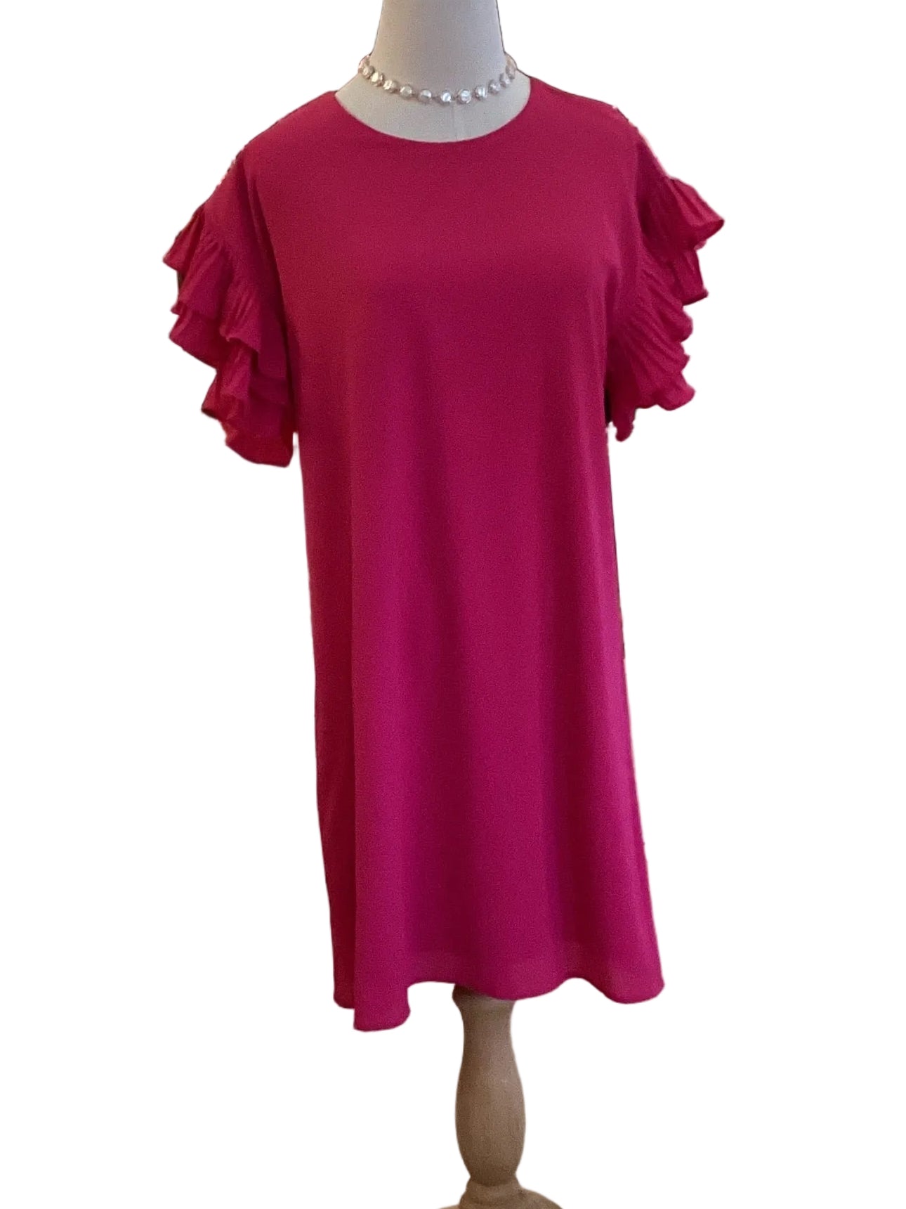 Bright Pink Ruffle Sleeve Summer Dress