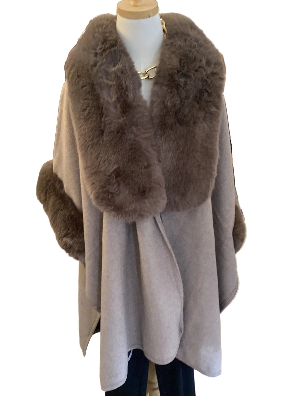 Rachel Zoe faux fur collar cape poncho