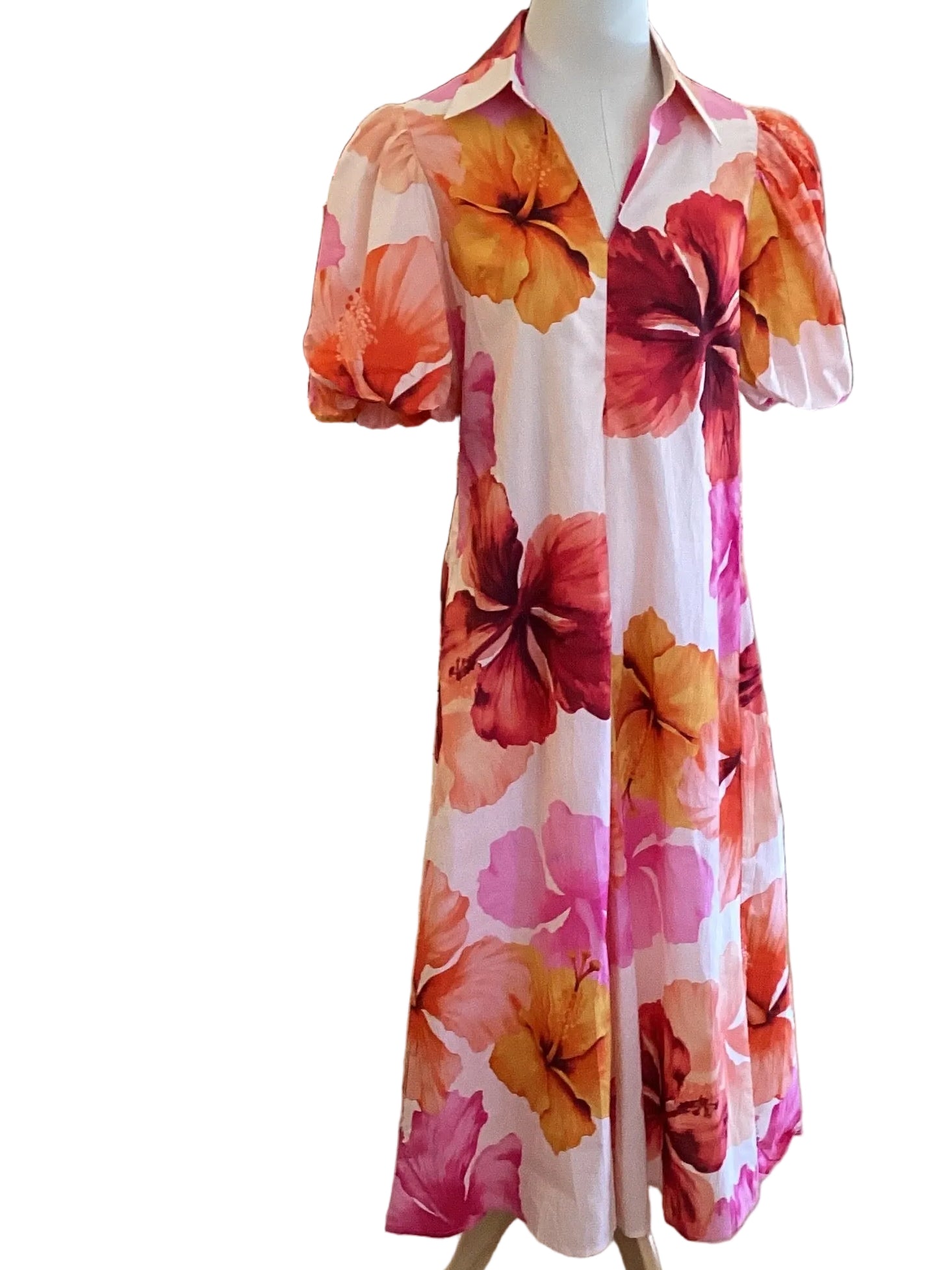 Glam Coral Floral V-Neck Pleated Midi Dress