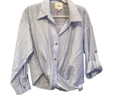 Light blue waist length long sleeve top