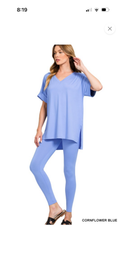 Zenana cornflower blue short sleeve lounge set