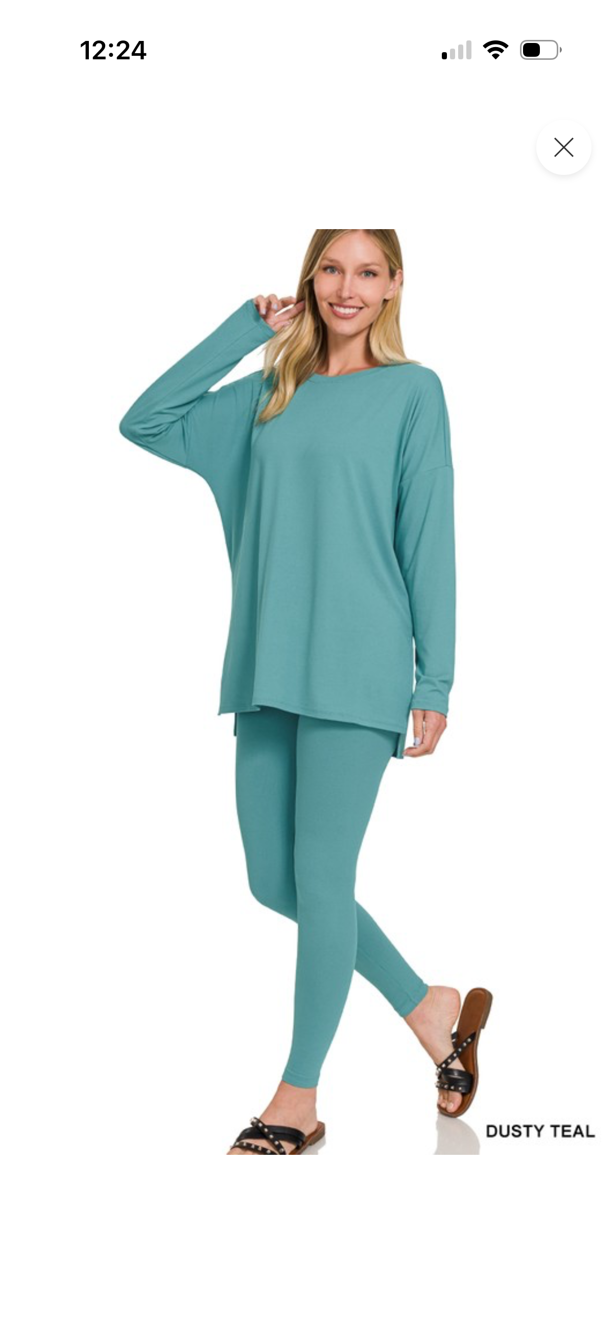 Zenana Dusty Teal Long Sleeve Round Neck Lounge Set