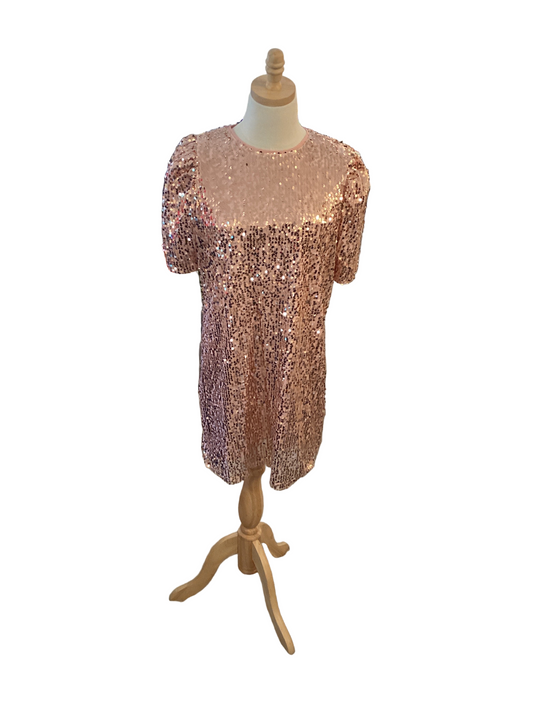 Vine & Love coral sequin long sleeve dress