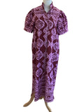 Entro burgundy and pink print button down maxi with ruffle collar and puff sleeve
