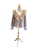 Flying Tomato taupe ruffle v neck long sleeve top