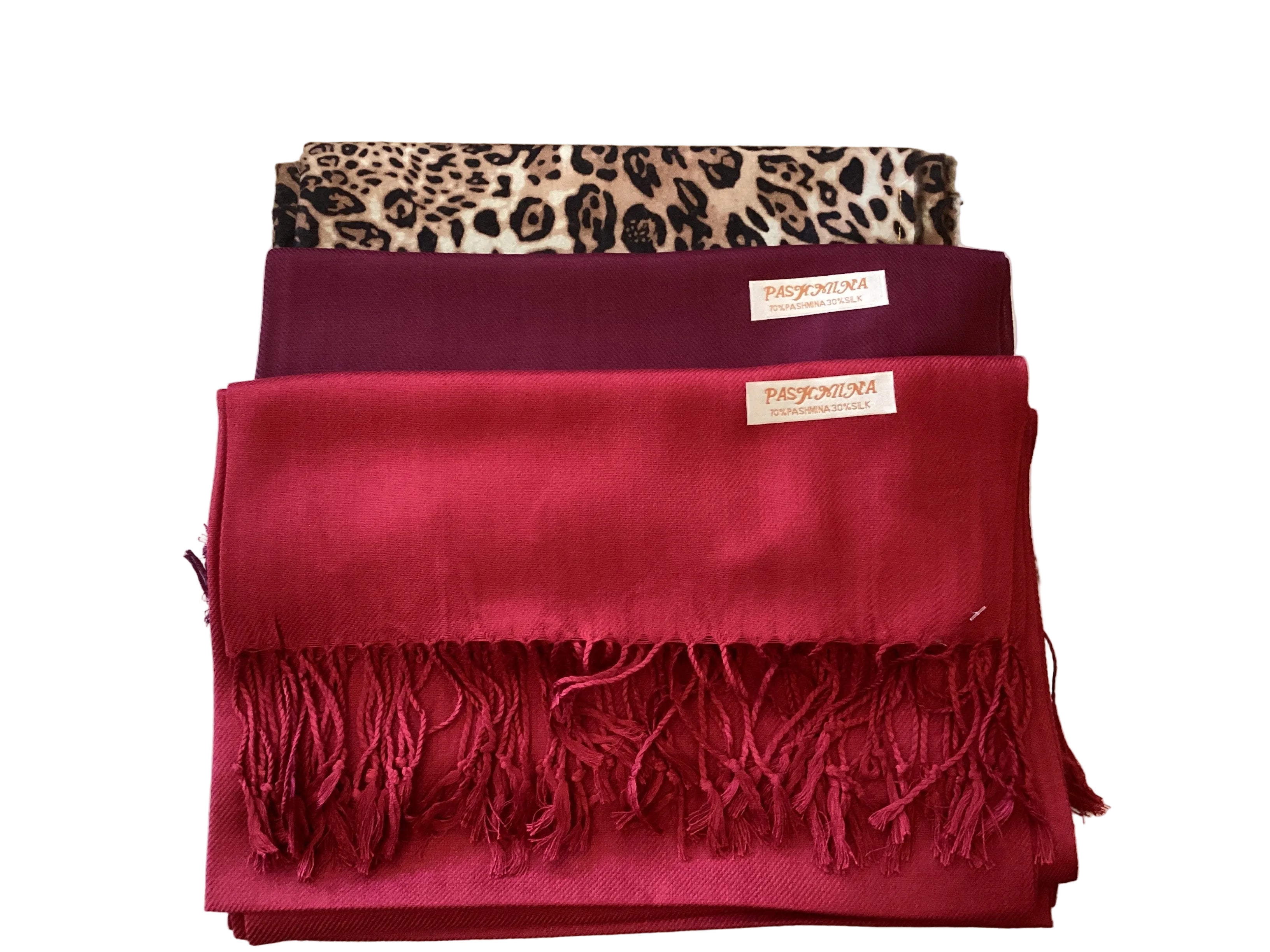 Leopard/tan reversible shawl with end fringe