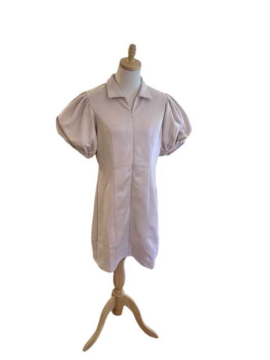 TMHL beige suede feel front zip puff sleeve dress