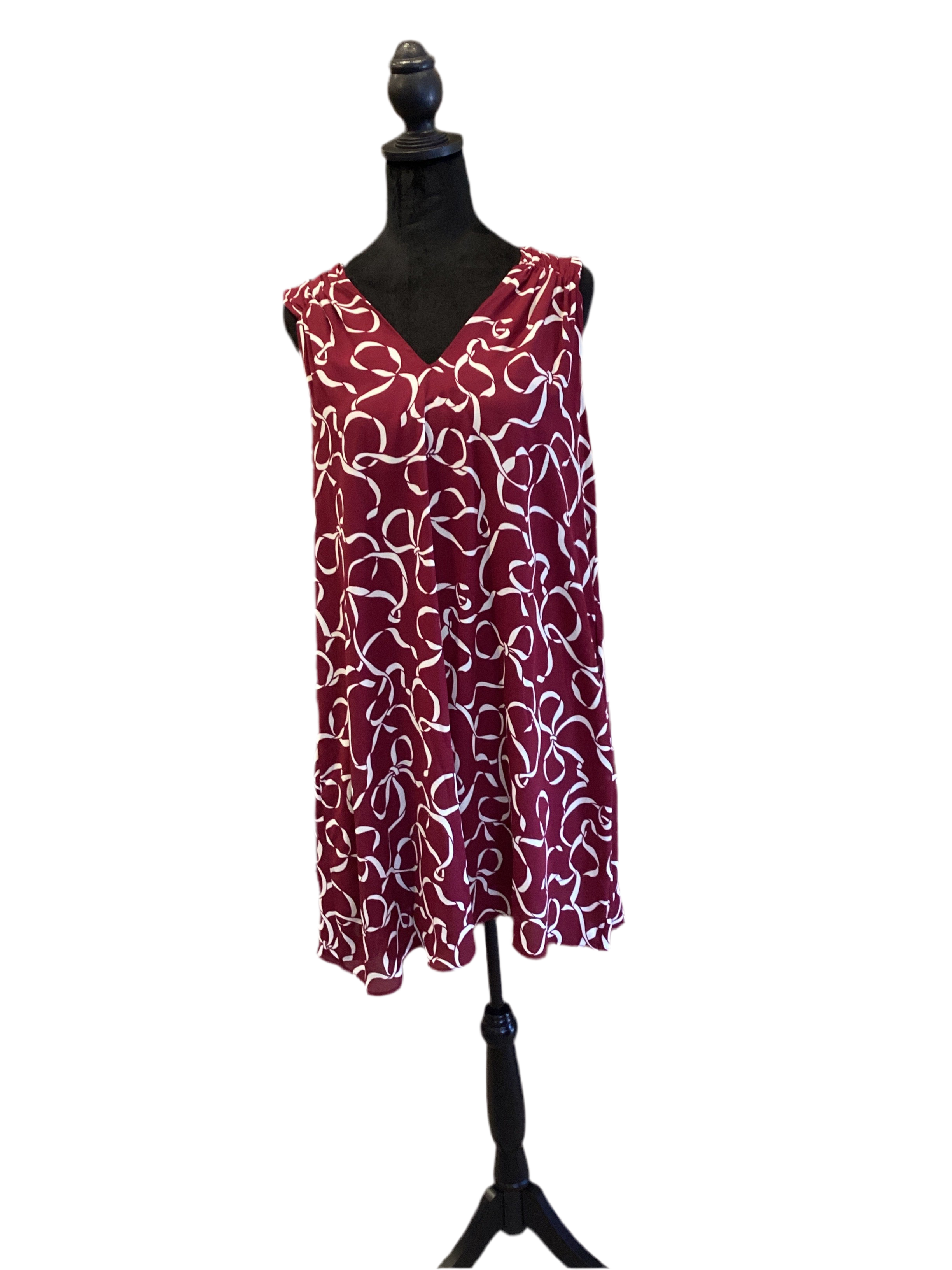 Adrienne burgundy/white ruched strap dress