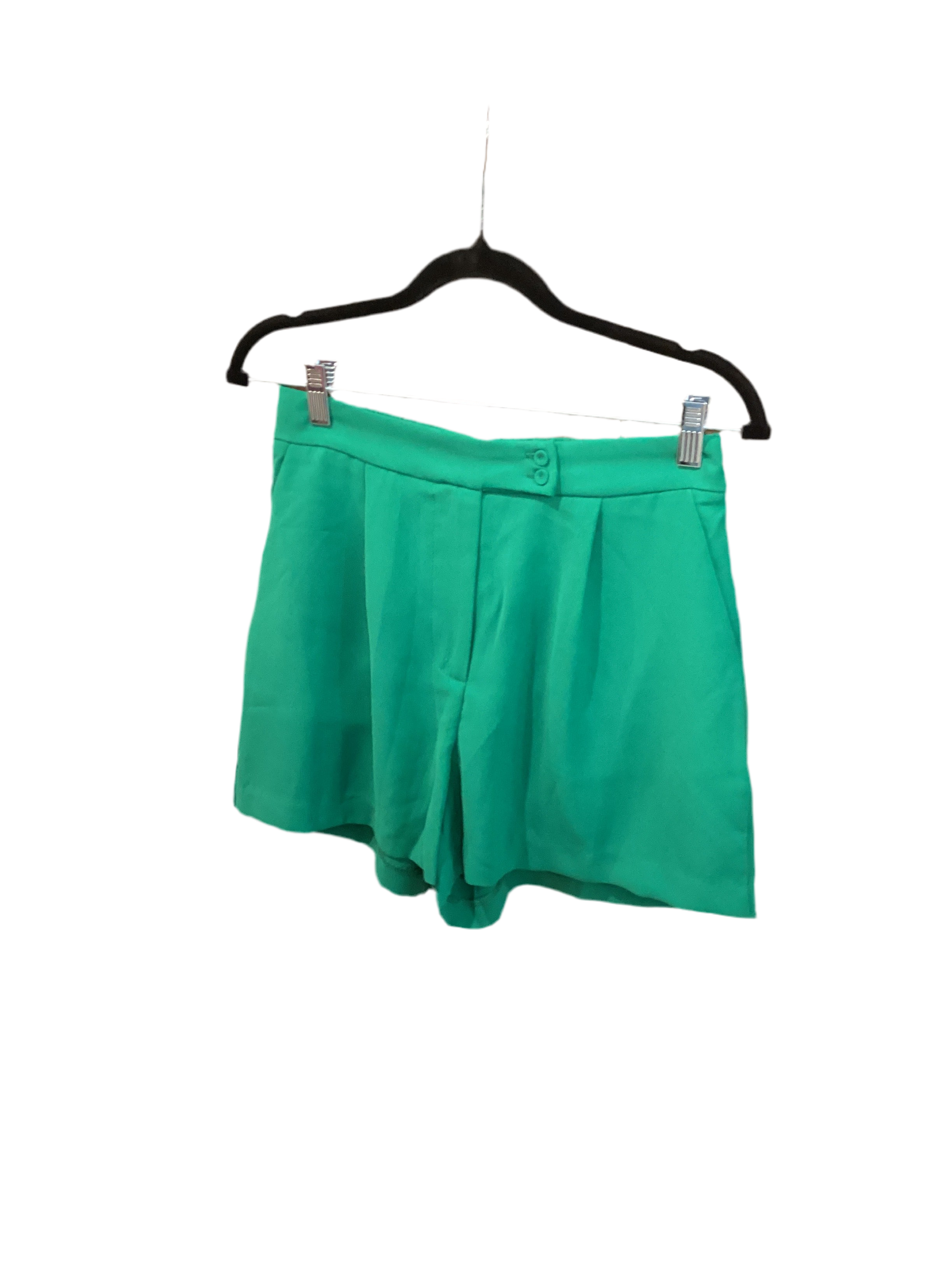 First Love green button front shorts