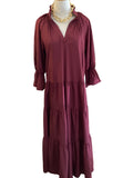 Paani Wine 3/4 sleeve tiered dress