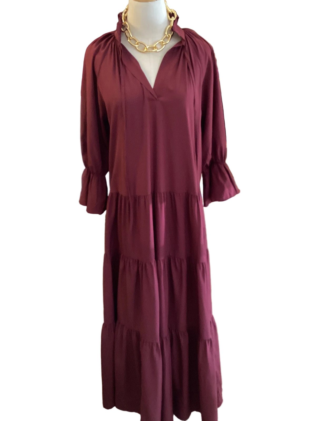 Paani Wine 3/4 sleeve tiered dress