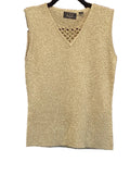 LTX gold metallic v neck tank with bead v accent