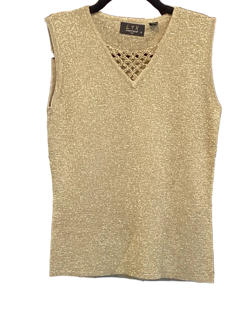 LTX gold metallic v neck tank with bead v accent