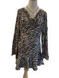 D.ark zebra print cowl neck long sleeve ruffle hem dress