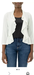 Nina Leonard Ivory knit open front ruffle bolero