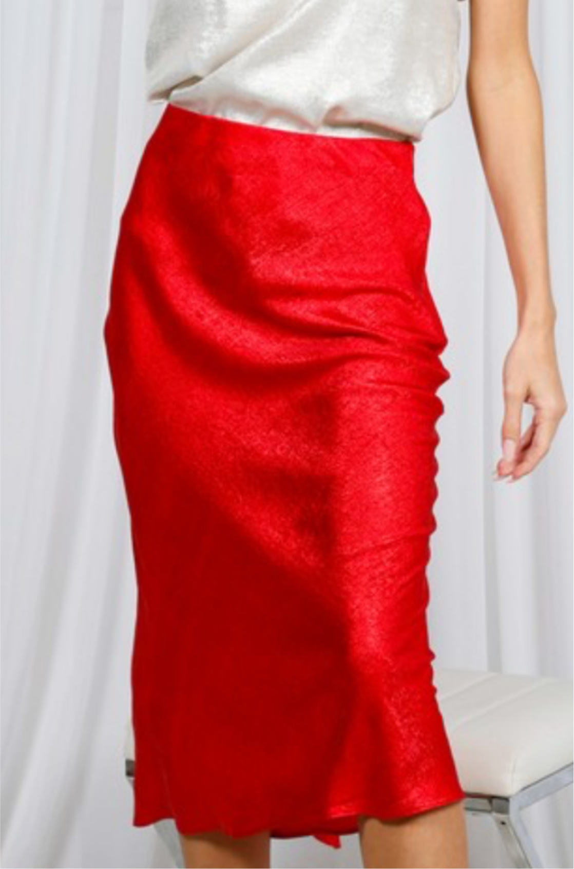 Red Foil Midi Skirt