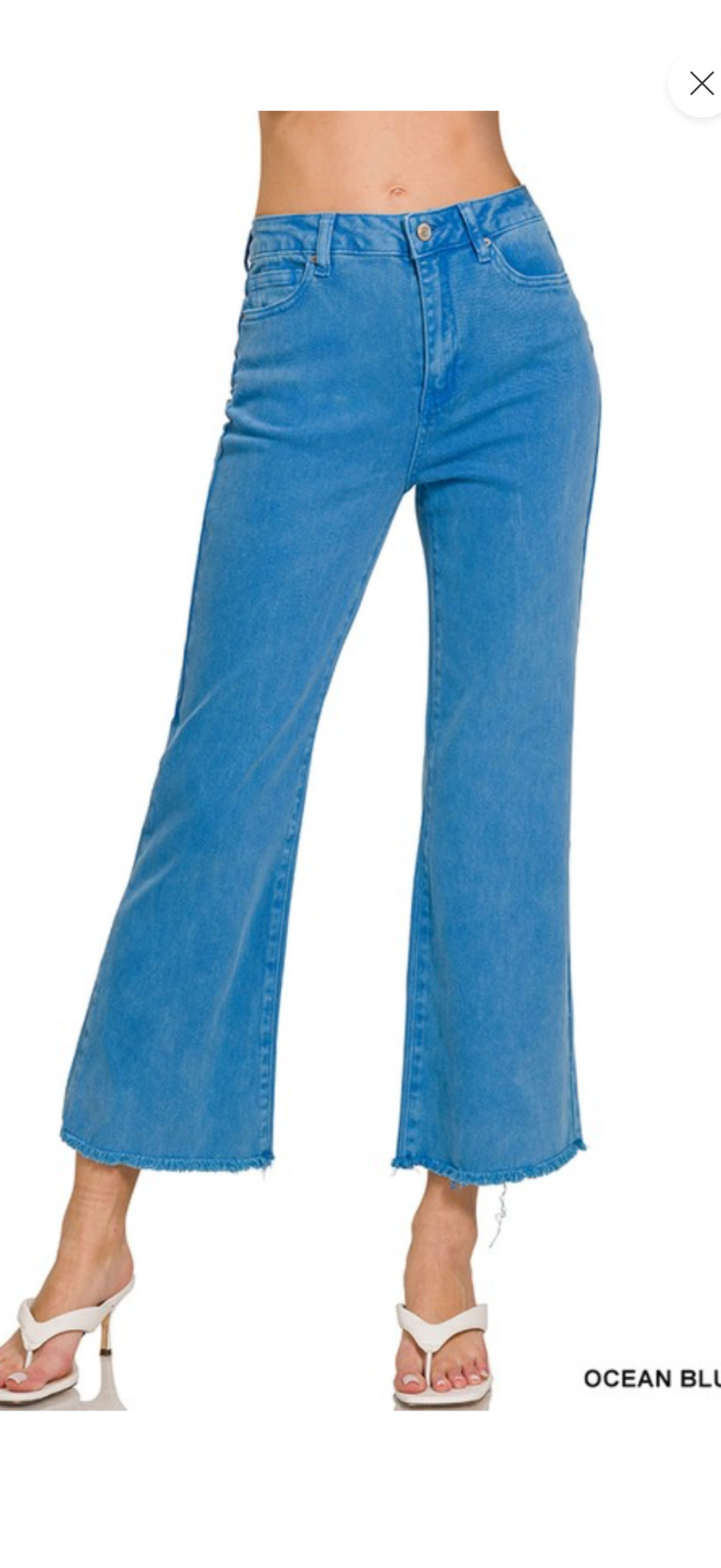 Zenana Ocean Blue frayed cut off straight wide leg jean