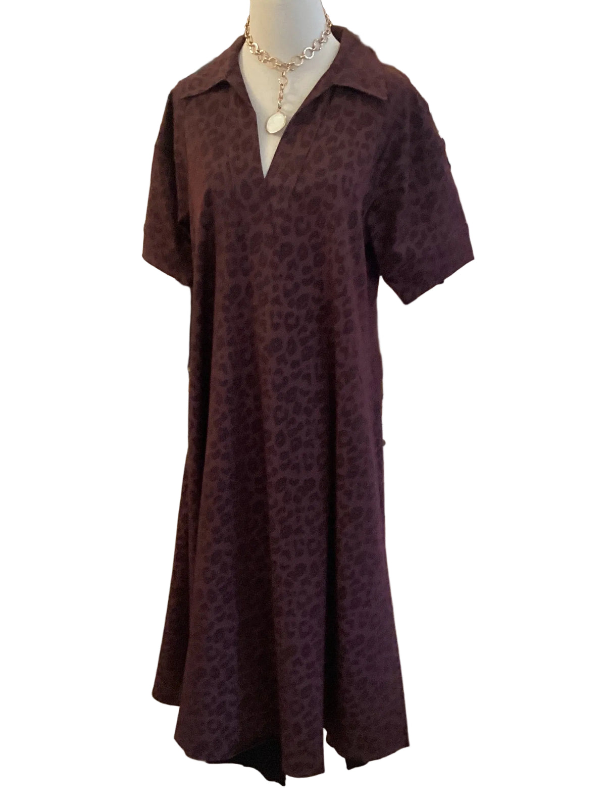 Lior brown leopard print collared v neck maxi