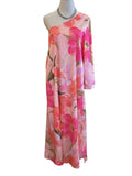 TCEC Pink one-shoulder satin like floral maxi