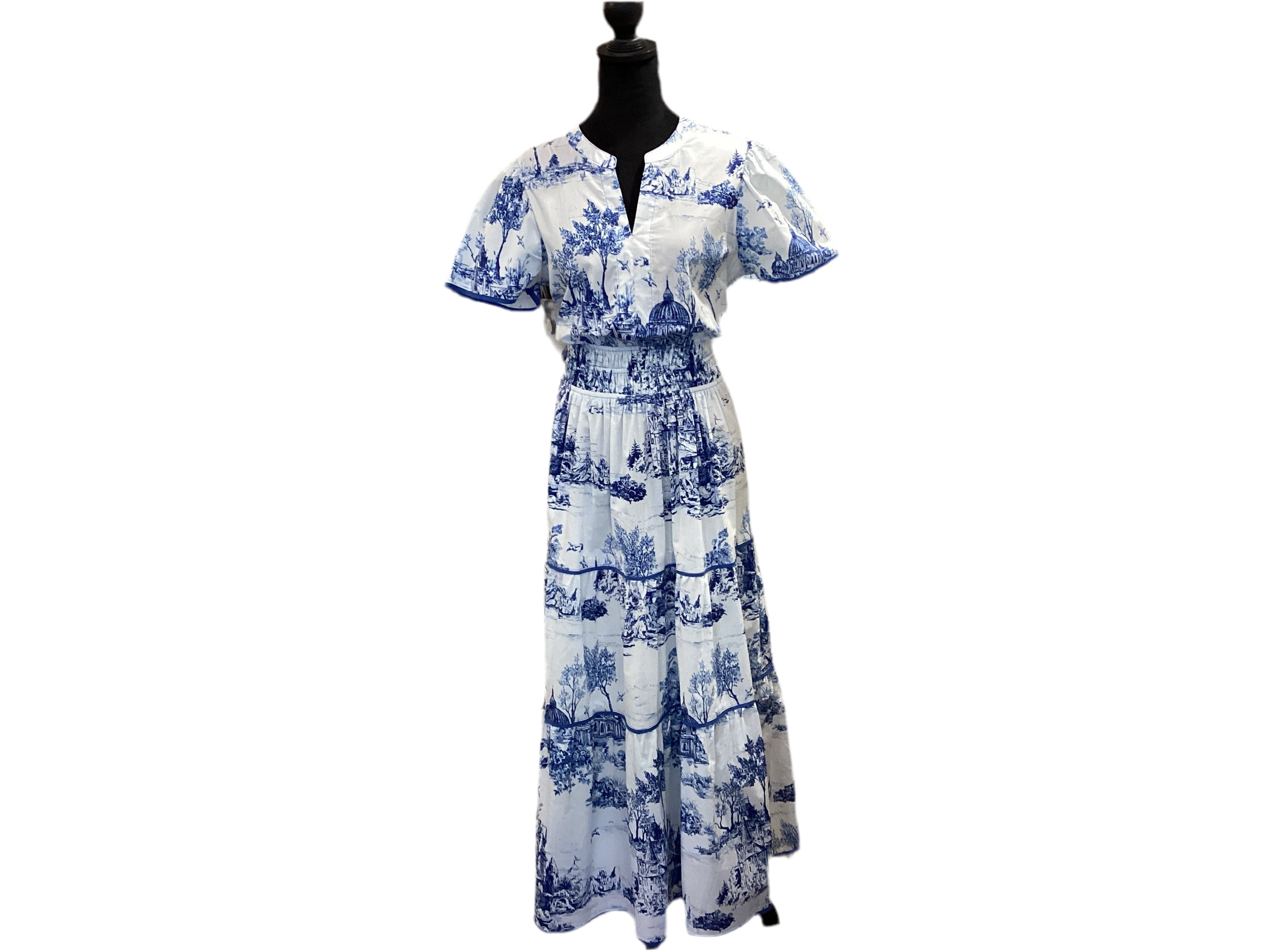 Blue & White European Print Maxi