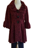 LTX burgundy floral flare skirt jacket with 3/4 puff sleeve
