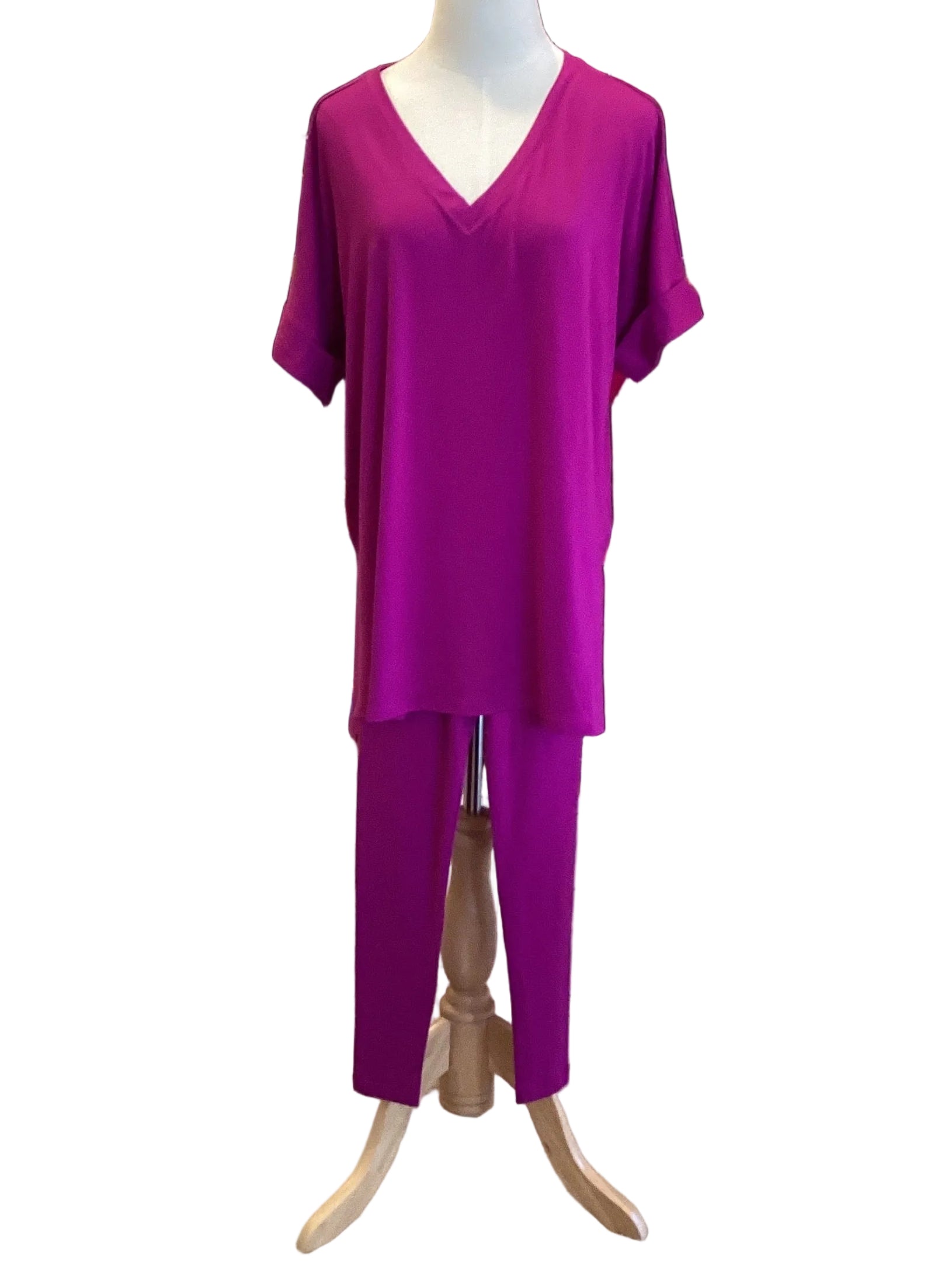 Zenana plum short sleeve v neck legging set