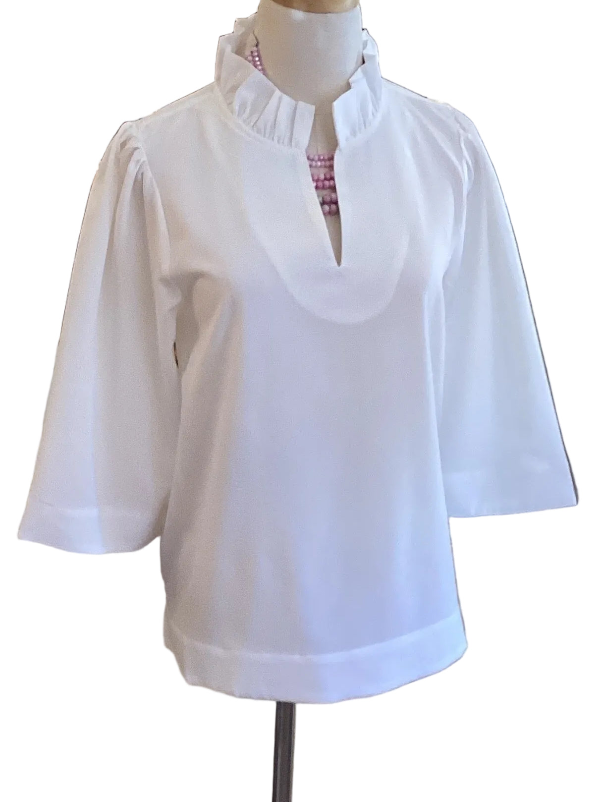 Jodifl White Ruffled V-Neck 3/4 Sleeve Top