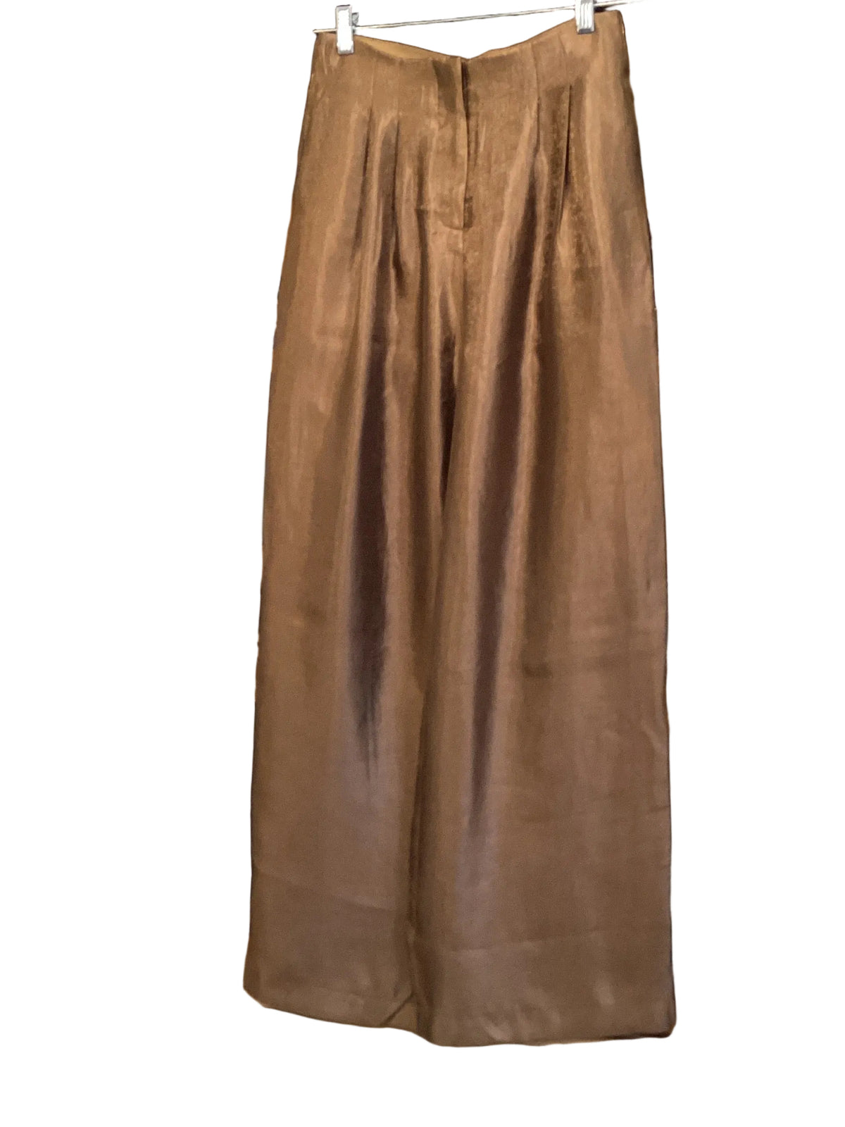 Glam shine bronze wide leg front zip side pocket pants