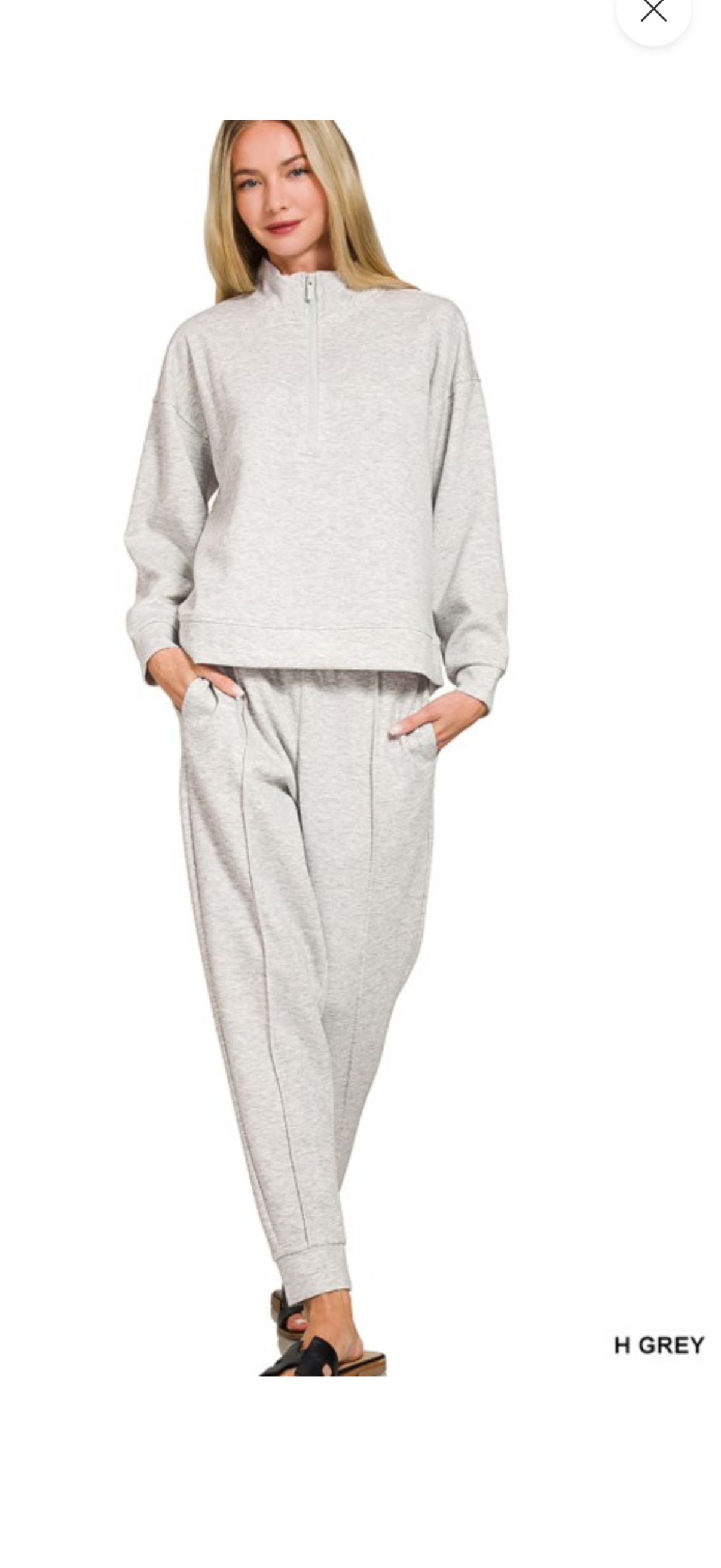Zenana Heather grey 3/4 zip sweater set with cuffed pants