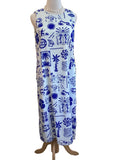 She & Sky Blue & White Tropical Print Sleeveless Midi Dress with Pockets