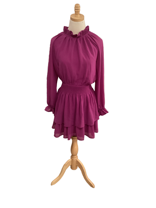 Jodifl Fuchsia long sleeve dress with smocked waist