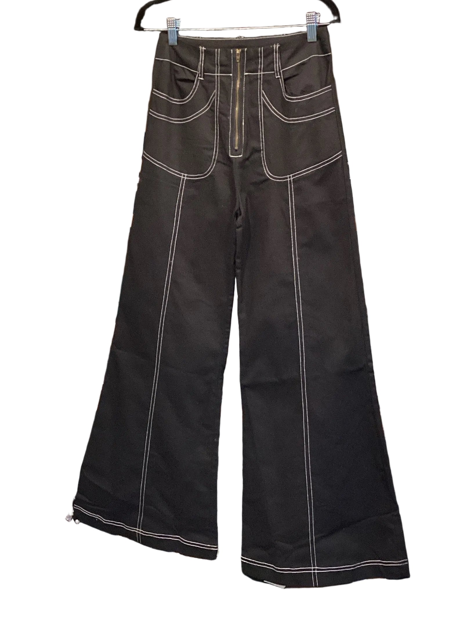 Gigio black wide leg exposed zipper pants with stitching detail