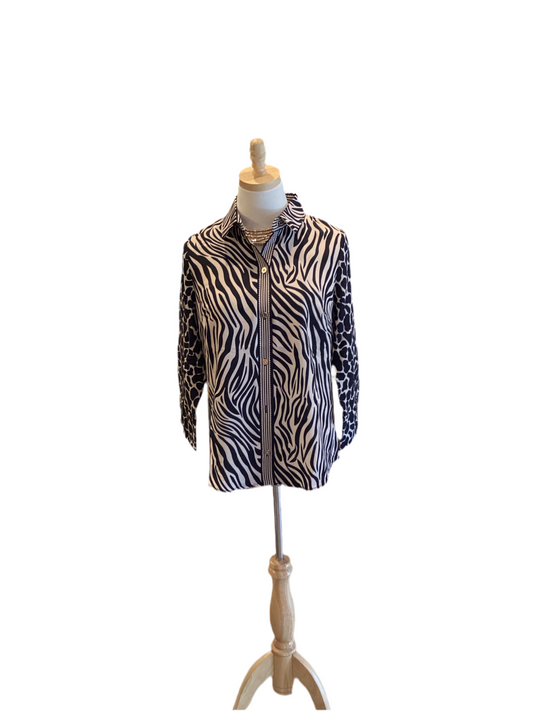 Gretchen Scott Multi Animal Print Boyfriend Top