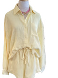 Urban Daizy yellow cotton short set with button down long sleeve shirt