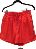 Spin Red Rhinestone Waist Tie Shorts