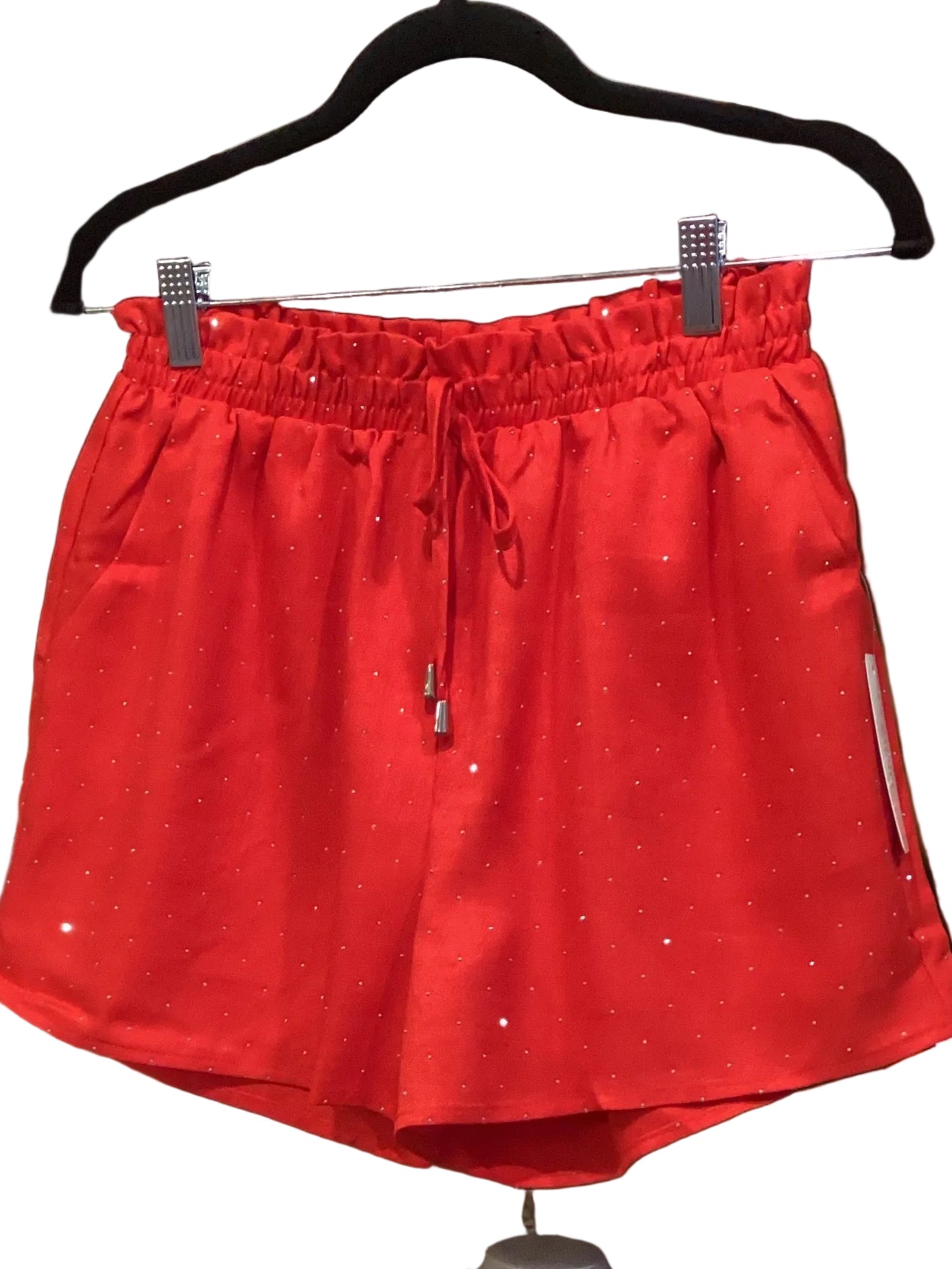 Spin Red Rhinestone Waist Tie Shorts