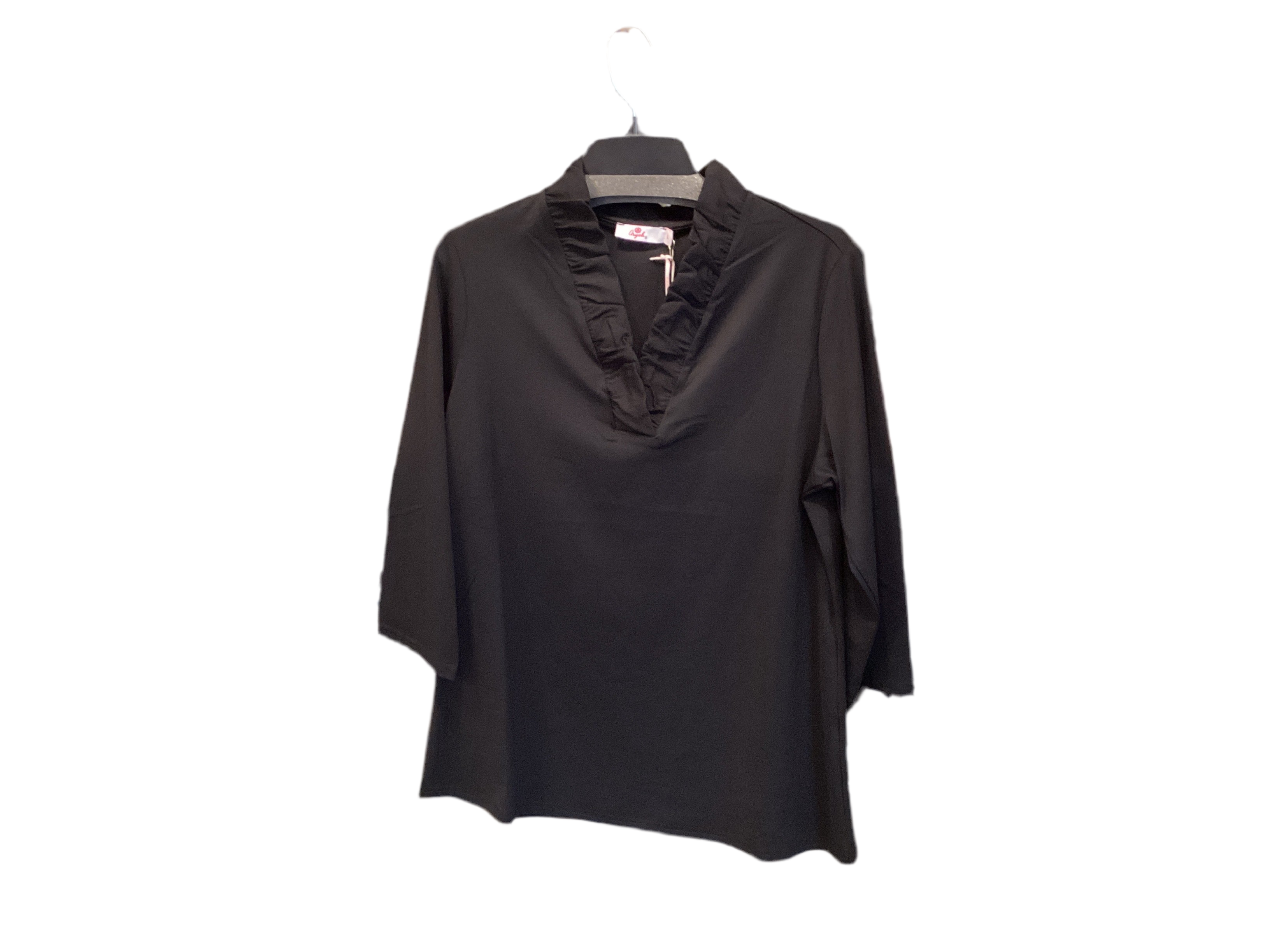 Aryeh black 3/4 sleeve ruffle neck sport shirt