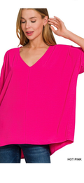 Zenana hot pink v neck short sleeve tunic