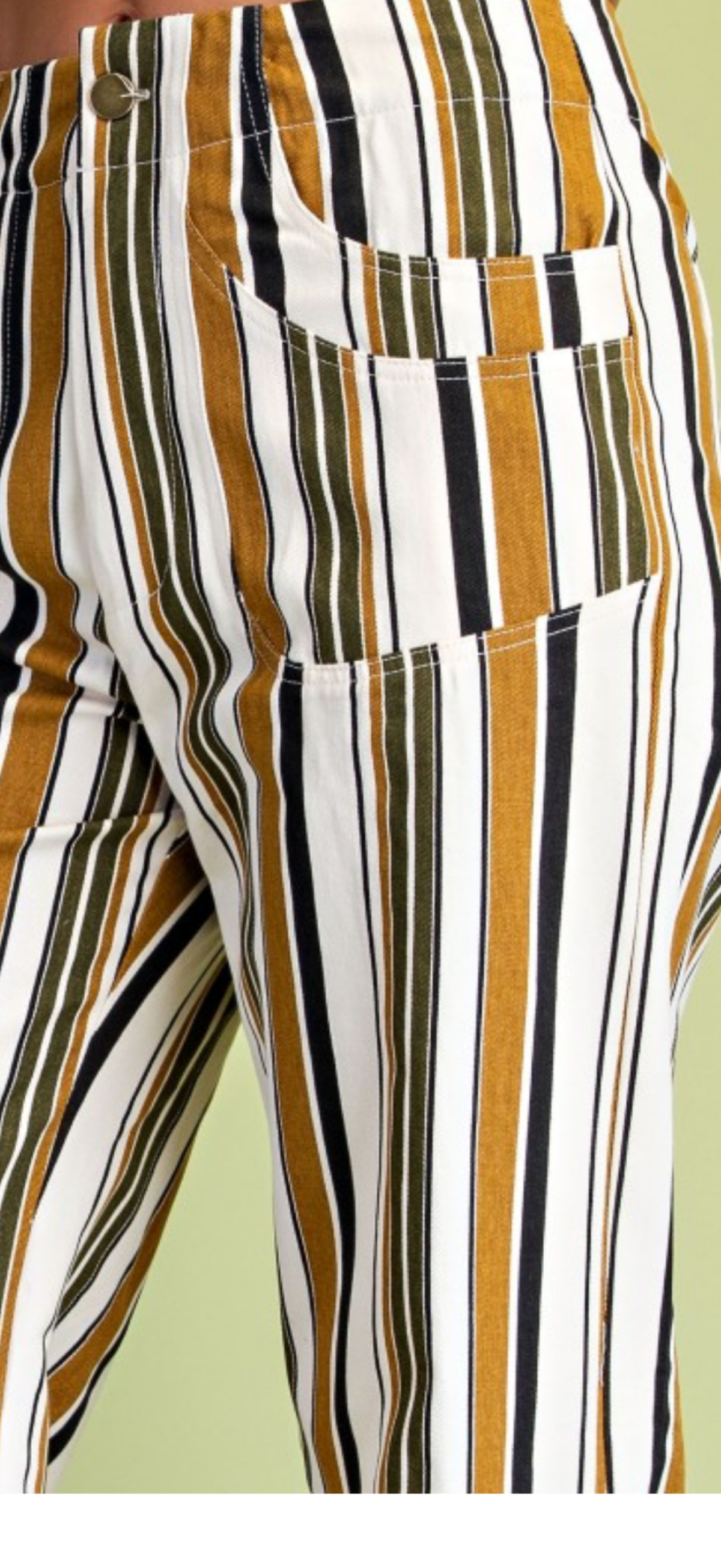 Gigio olive & camel striped flared denim style pants